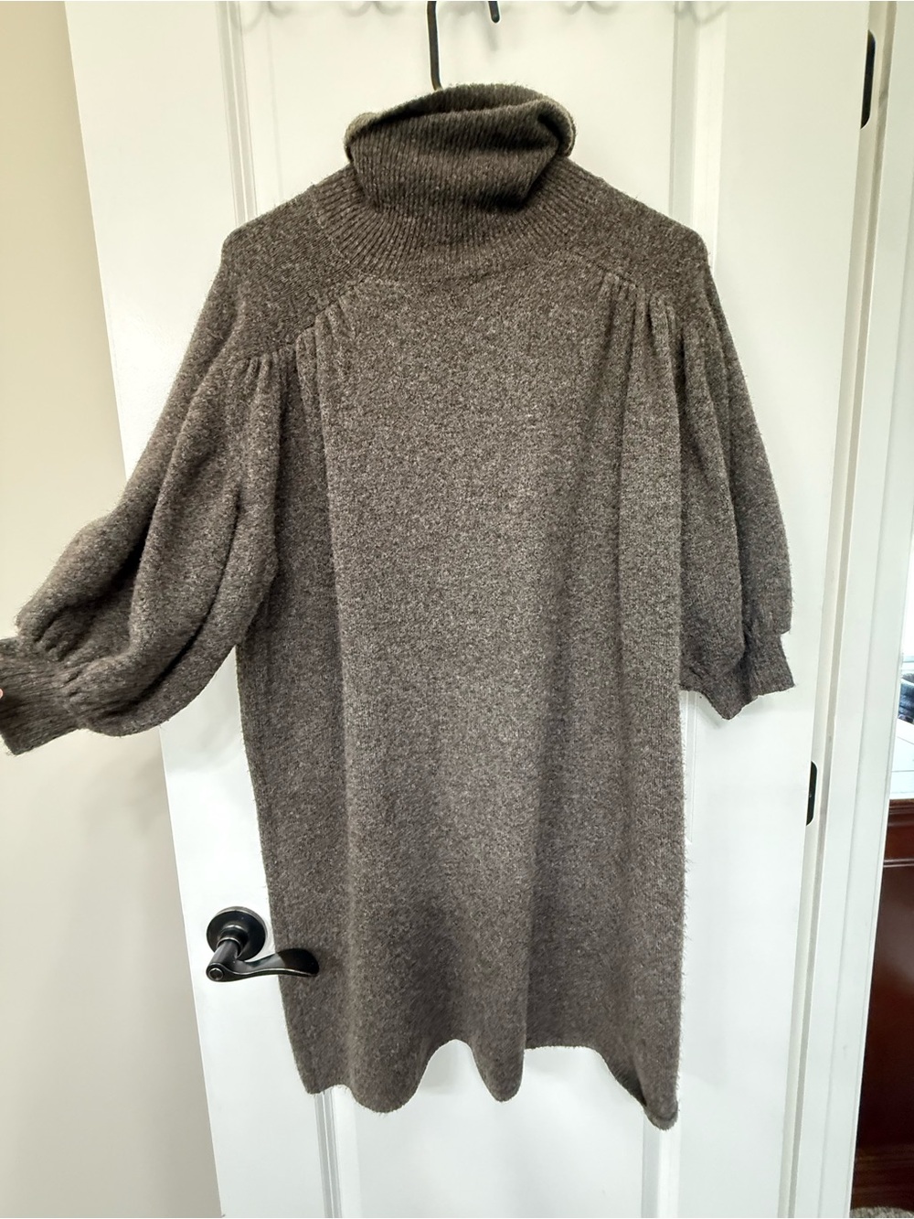 Zara Turtleneck Balloon Sleeve Sweater Dress — Brownish gray Size XL